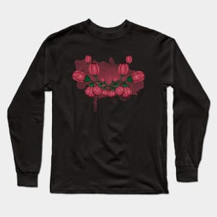 Peonies buds. Goth Flower composition. Watercolor pink stain Long Sleeve T-Shirt